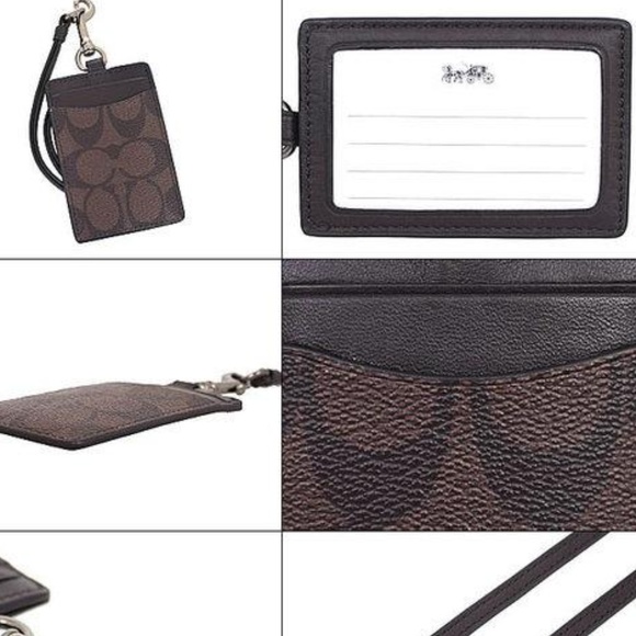 Coach ID Lanyard LONGER Black Brown Card Holder - Picture 2 of 3